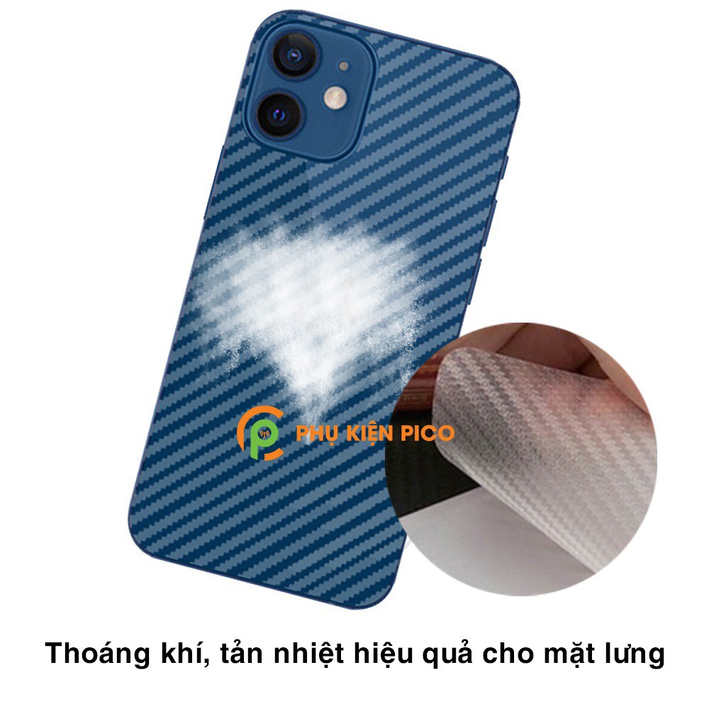Dán lưng Iphone 12 Mini trong suốt nổi vân Carbon 3D tản nhiệt tốt chống bám vân tay cho Iphone 12 Mini