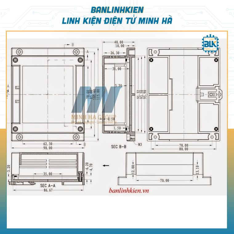 Hộp Nhựa PLC 115x90x40MM 2 Đầu HN-115T-2