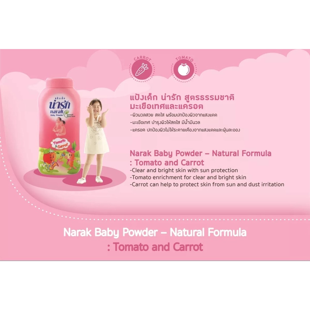 01 Chai Phấn Rôm Công Thức Tự Nhiên Dưỡng Da Cho Bé Narak Baby Powder Thái Lan 350gram