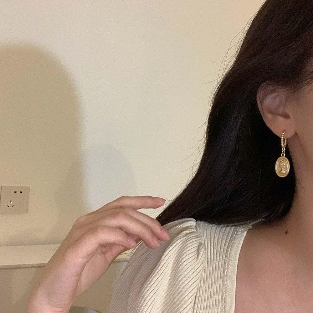 Bông Tai Hợp Kim VANES1 Hình Oval Ngọt Ngào Phong Cách Vintage Cho Nữ