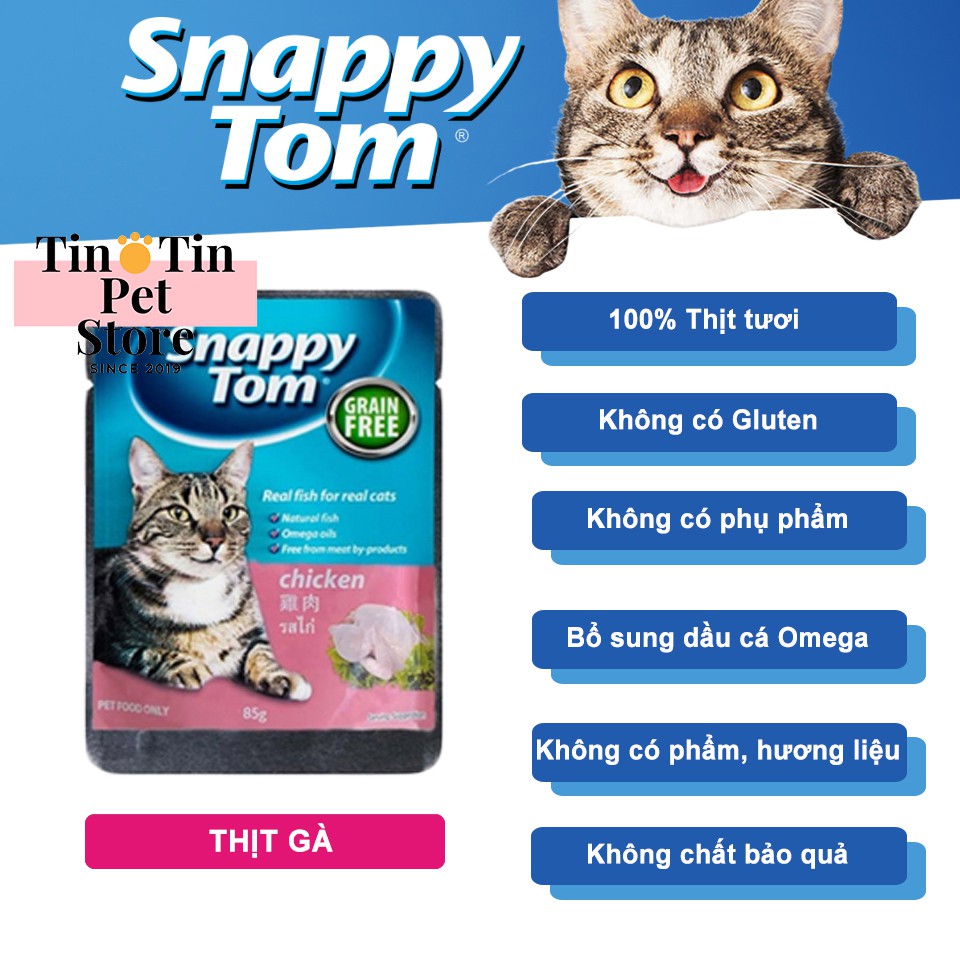 Combo 12 Gói Pate Snappy Tom Cho Mèo - Gói 85 Gram mix 4 Mùi Vị Hàng Nhập Khẩu