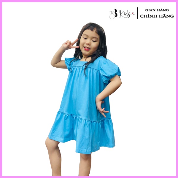 Váy Tay Bồng BB KIDS Chất Cotton Cho Bé Màu Xanh Thiên Thanh