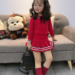 Sét váy len korea kẻ viền váy Sz nhí 1-5T