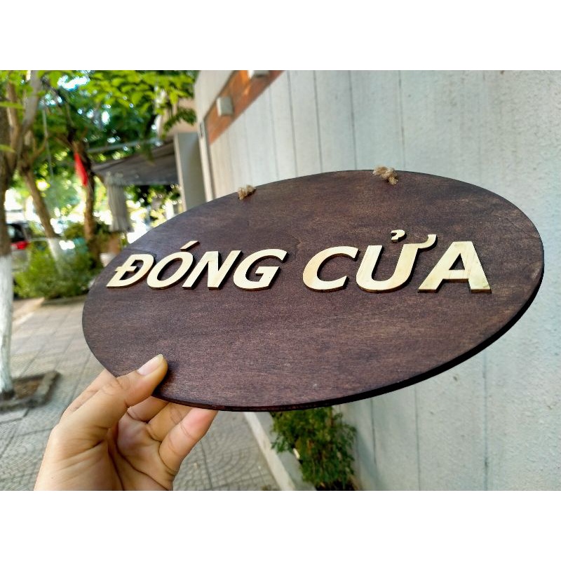 Bảng gỗ dán chữ gỗ 2 mặt "Đóng cửa - Mở cửa" mẫu bầu dục oval + kèm dây treo - LUMY Wood