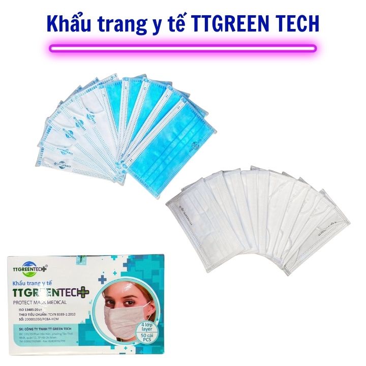 Khẩu trang y tế 4 lớp - kháng khuẩn có giấy lọc khuẩn TTGREEN TECH –Tomchuakids