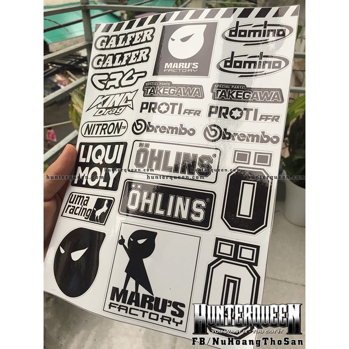 Nguyên tờ Marus 24 logo trắng đen racing dán xe, điện thoại, laptop, nón bảo hiểm. Decal cao cấp chống nước