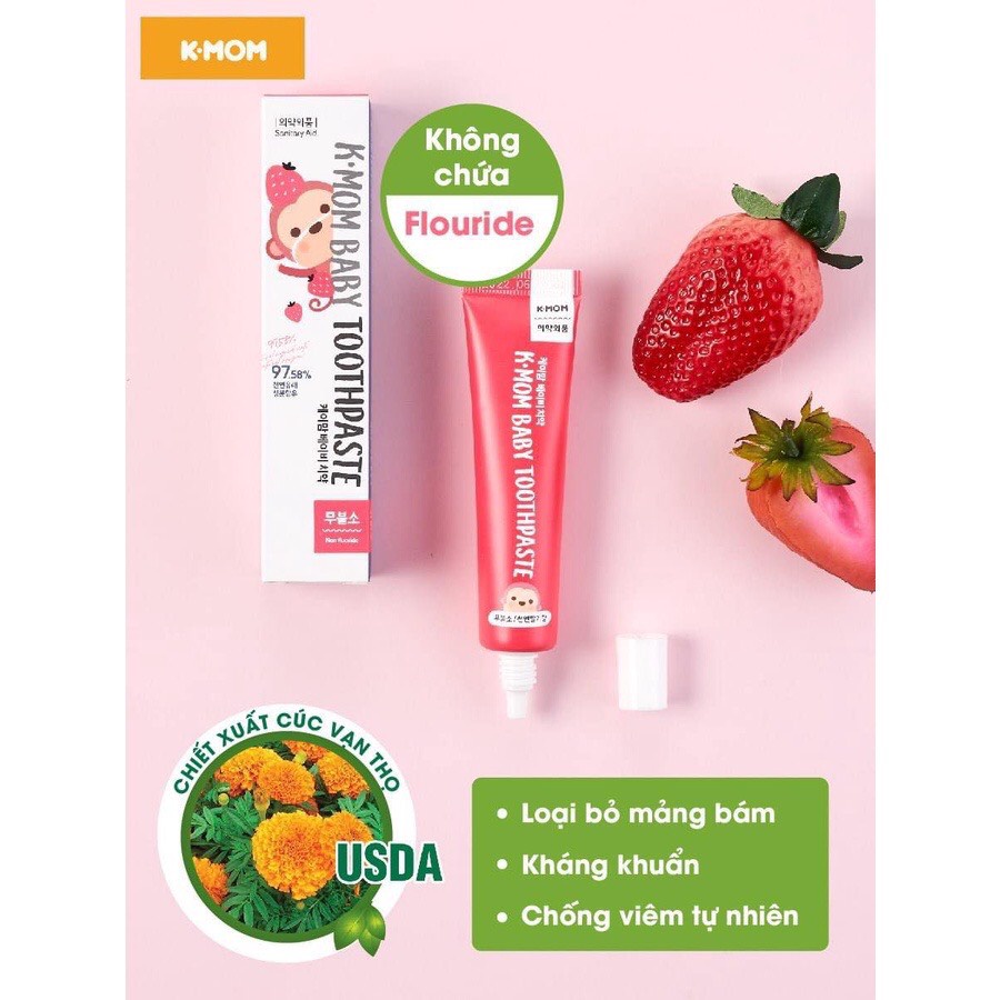 [CHÍNH HÃNG] Kem đánh răng trẻ em không chứa flouride hồng K-mom 30g