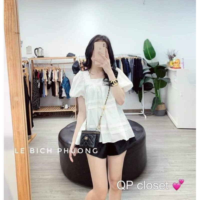 Áo Kiểu Dáng Suông Cổ Vuông Bo Chun Chất Thô Mịn Mát