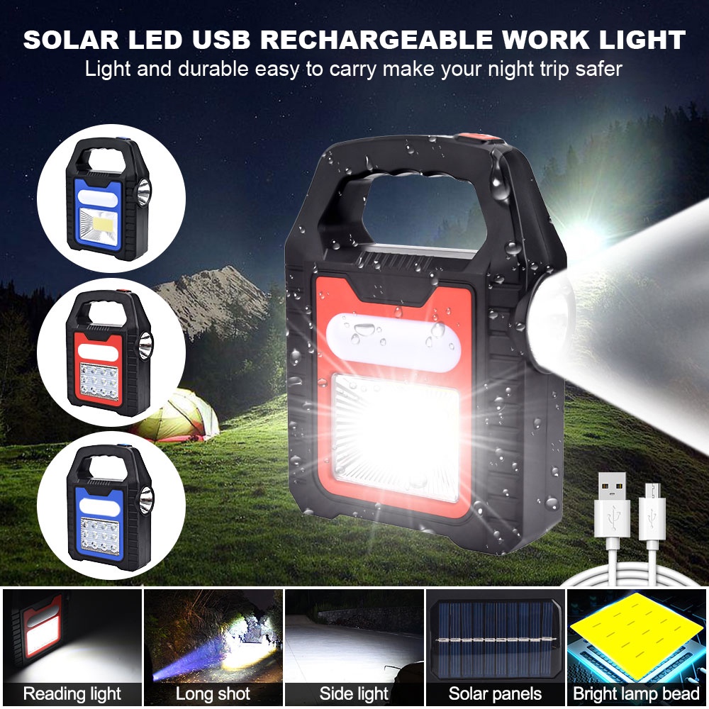 Đèn LED COB / LED Di Động Năng Lượng Mặt Trời Chống Thấm Nước Có Thể Sạc Lại Bằng Cổng USB Cho Hoạt Động Ngoài Trời