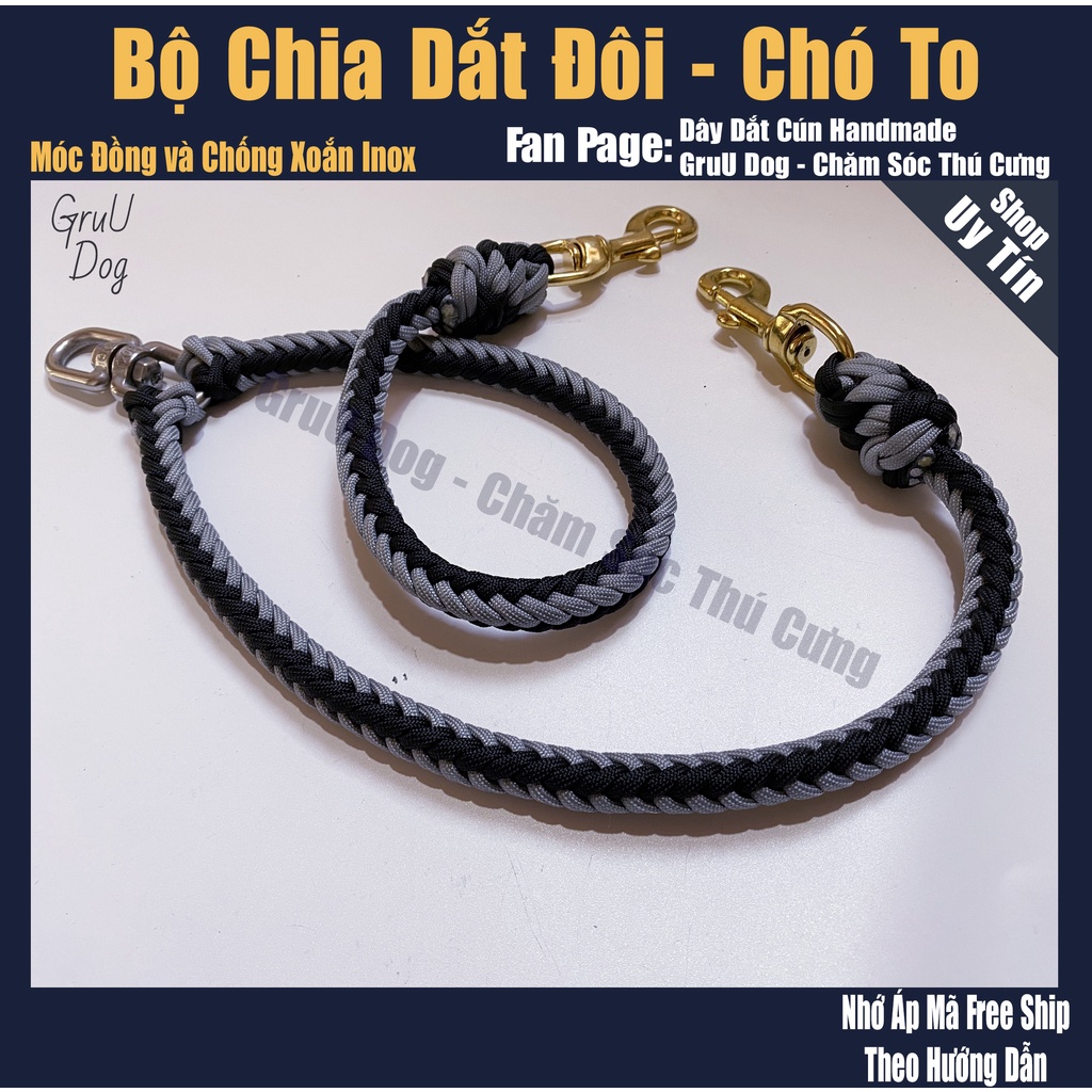 Dây dắt chó đôi GruU Dog - Bộ chia dây dắt siêu bền