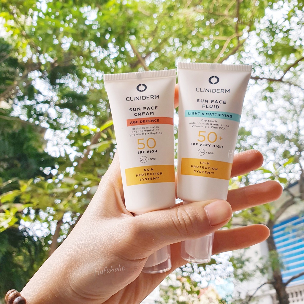 Kem chống nắng vật lí CLINIDERM kiềm dầu chống lão hóa Sun Face Fluid Light Mattifying/ Cream Age Defence CLID01 CLID02