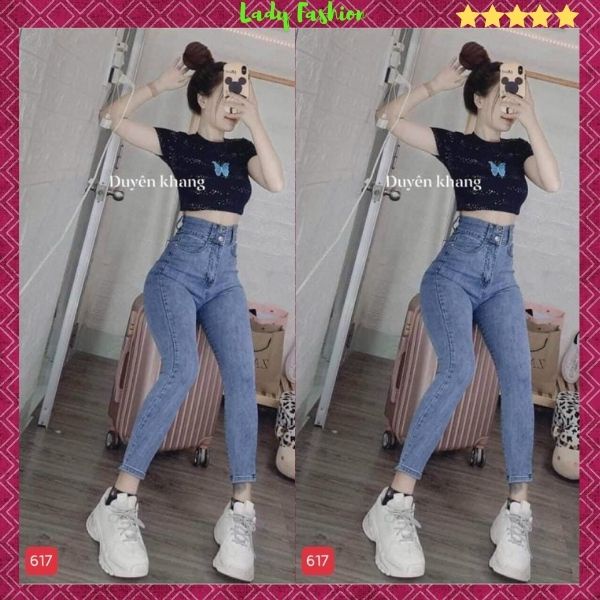 Quần Jean Nữ mẫu mới 💖FREESHIP💖 Quần bò nữ cạp cao chất liệu denim co giãn chuẩn dáng thời trang Lady Fashion - QJN617