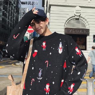 Áo sweater dệt kim cổ tròn họa tiết ông già noel