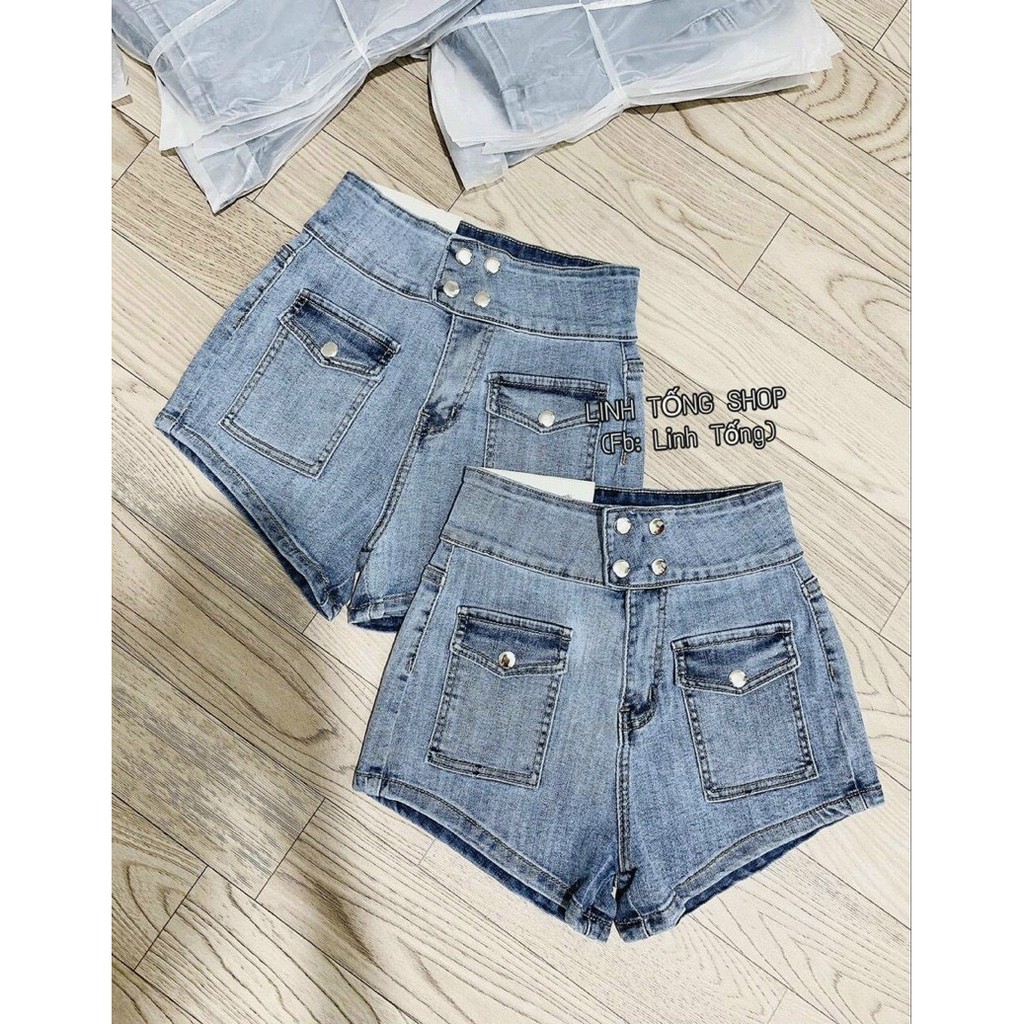 Siêu hot quần jean đùi lưng cao 4 nút mix 2 túi