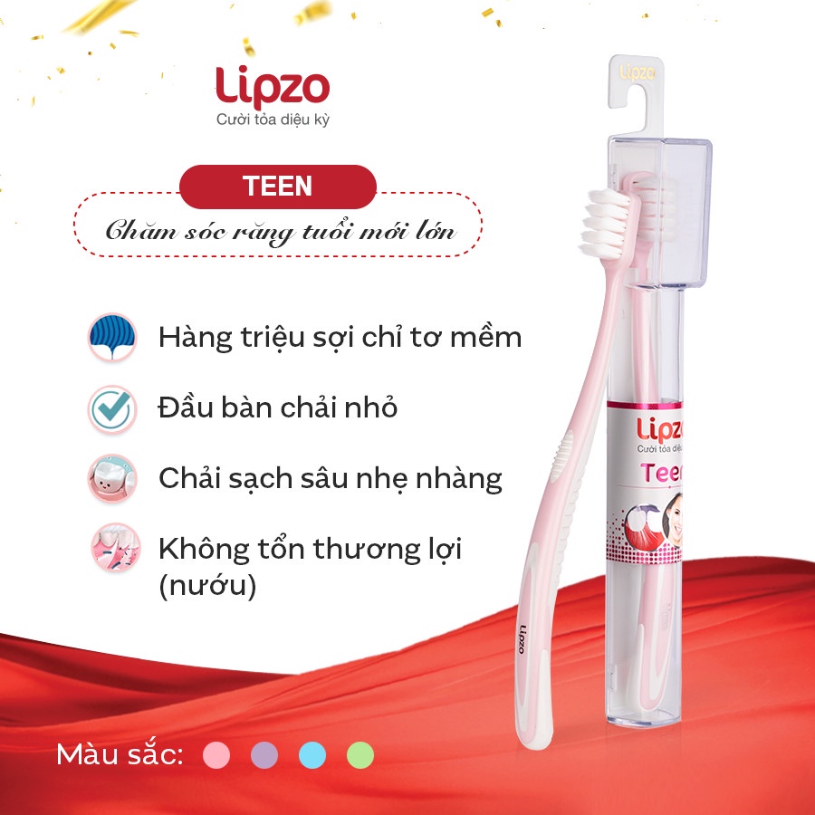 Combo 3 Bàn Chải Đánh Răng LIPZO Teen Cao Cấp Công Nghệ Chỉ Tơ Xoắn Kép, Đầu Bàn Chải Thiết Kế Phù Hợp Khuôn Hàm Người T