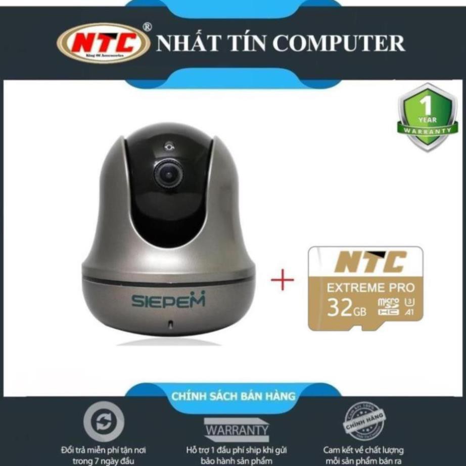 Camera IP Wifi SIEPEM S6812 Plus hỗ trợ FullHD 1080P - độ phân giải 2.0MP (Xám đen) + Kèm thẻ NTC U3 4K 32GB