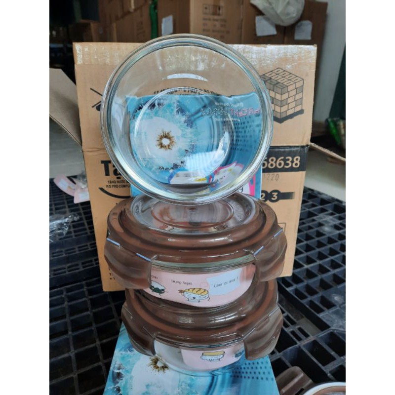 Hộp thủy tinh 620ml nắp màu nâu | BigBuy360 - bigbuy360.vn