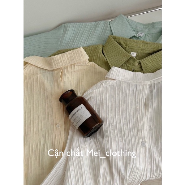 Áo sơmi gân tay lỡ xẻ lưng cách điệu, sơ mi nữ gợn sóng buộc nơ lưng A4