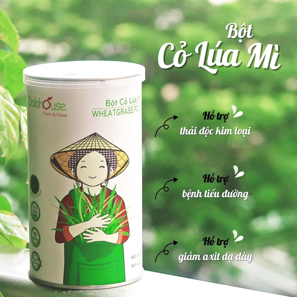 Bột cỏ lúa mì nguyên chất Dalahouse hỗ trợ tiêu hóa, giảm táo bón, thải độc gan và máu, bệnh tiểu đường hộp 120 gr