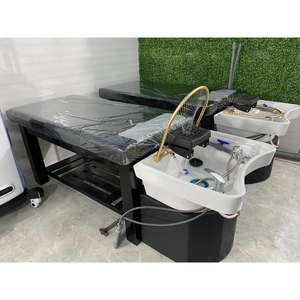 Giường gội đầu dưỡng sinh có vòm tai thỏ bồn sứ Trắng ( Bộ đầy đủ )