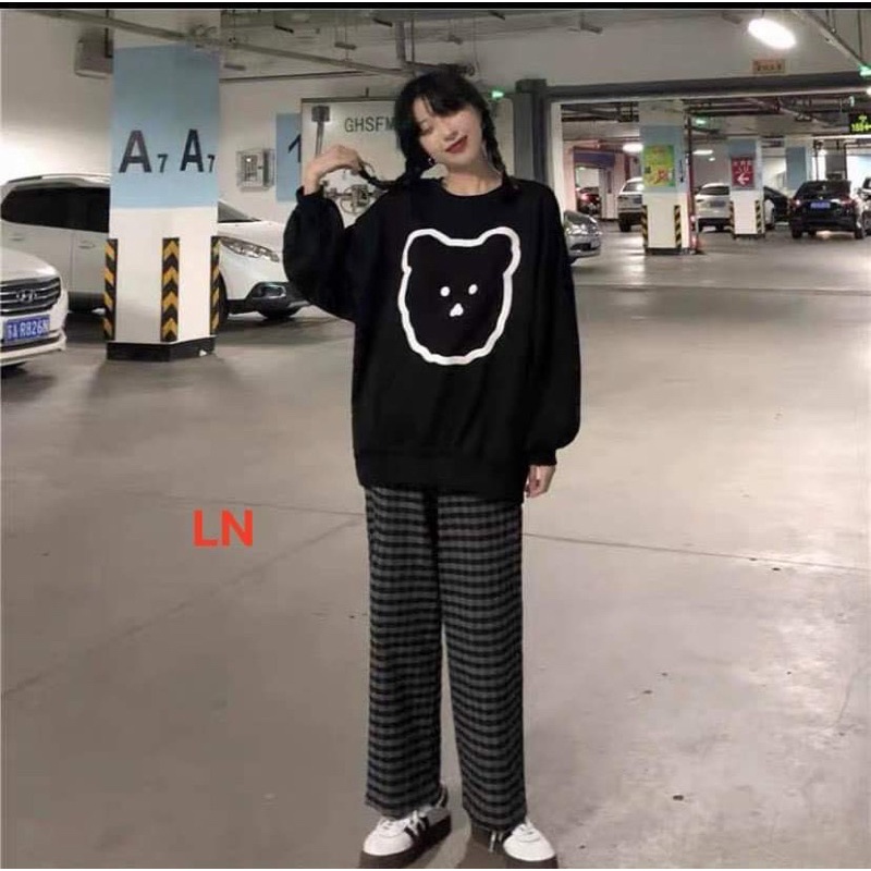 Áo Sweater mặt gấu chất nỉ ngoại TH6