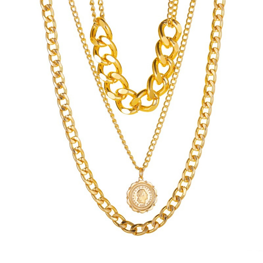 Vòng Cổ Choker Ba Lớp Mặt Tròn Phong Cách Hip Hop Thời Trang Cho Nữ