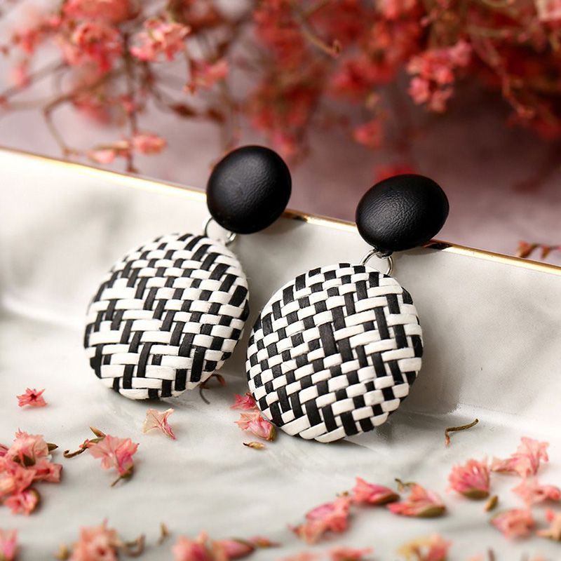 Women Retro Ethnic Style Weave Vintage Ethnic Round Circle Stud Gemstones Earrings