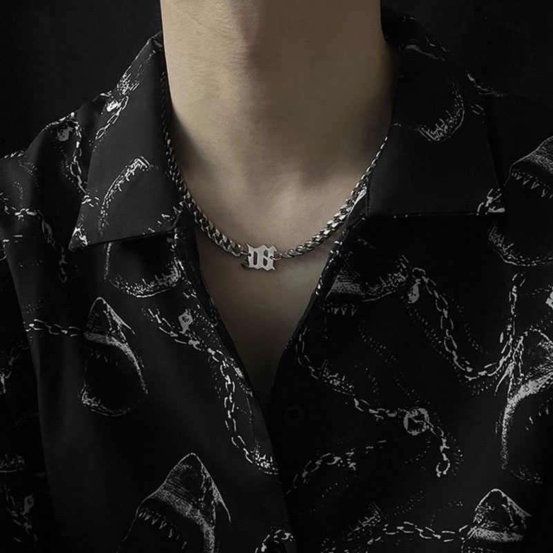 Vòng cổ Thép Titan Dày Mặt Chữ M Cuban Phong Cách Âu Mỹ Thời Trang