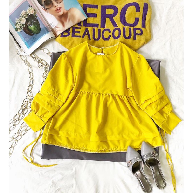 Áo baby doll tay phồng xếp ly tay