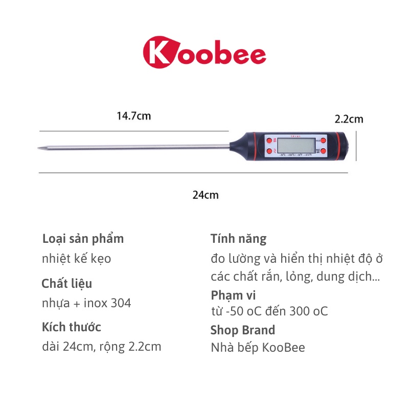 Nhiệt kế điện tử đa năng đo nước pha sữa, nước tắm, đo chất lỏng - Nhiệt kế thực phẩm KOOBEE