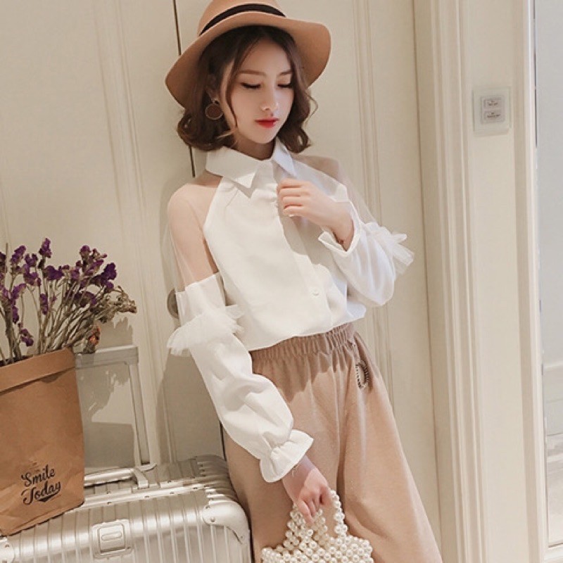 Áo sơ mi nữ tay vai phối ren xinh xinh