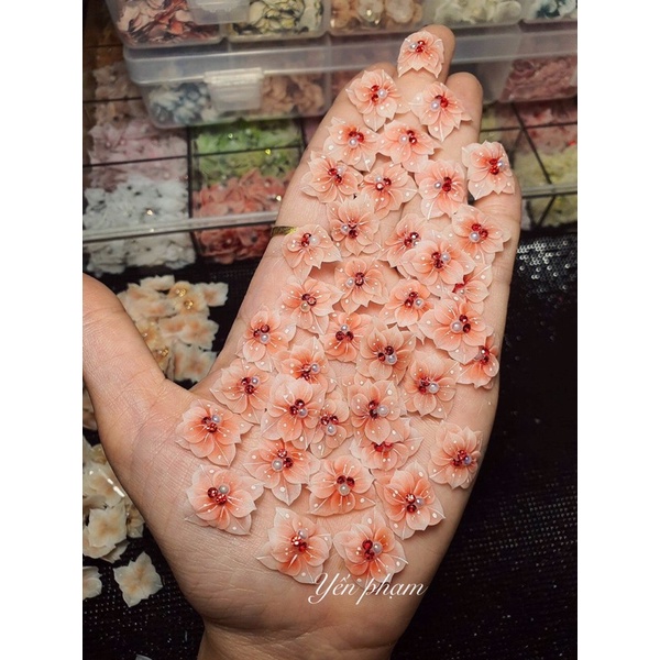 Hoa bột nail- Hoa chân vuông hot hit gắn móng xinh