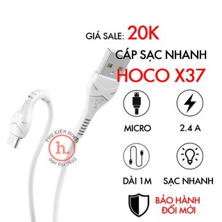 DÂY CÁP SẠC NHANH MICRO 2.4A HOCO X37 DÂY DÙ CHO ANDROID/ SAMSUNG XIAOMI OPPO- MÀU TRẮNG-1M [PHỤ KIỆN HOCO]