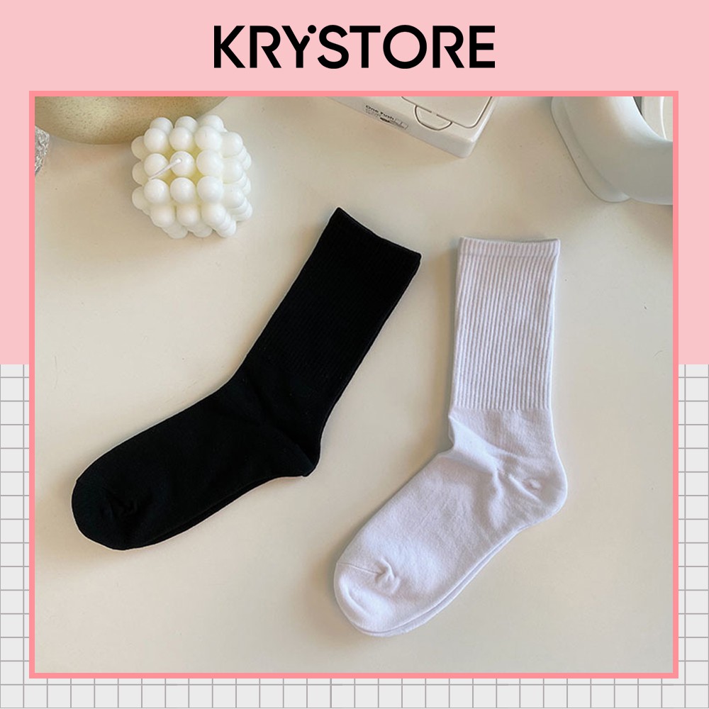 Tất vớ trơn cổ cao basic kiểu unisex thể thao chất đẹp Krystore TC25