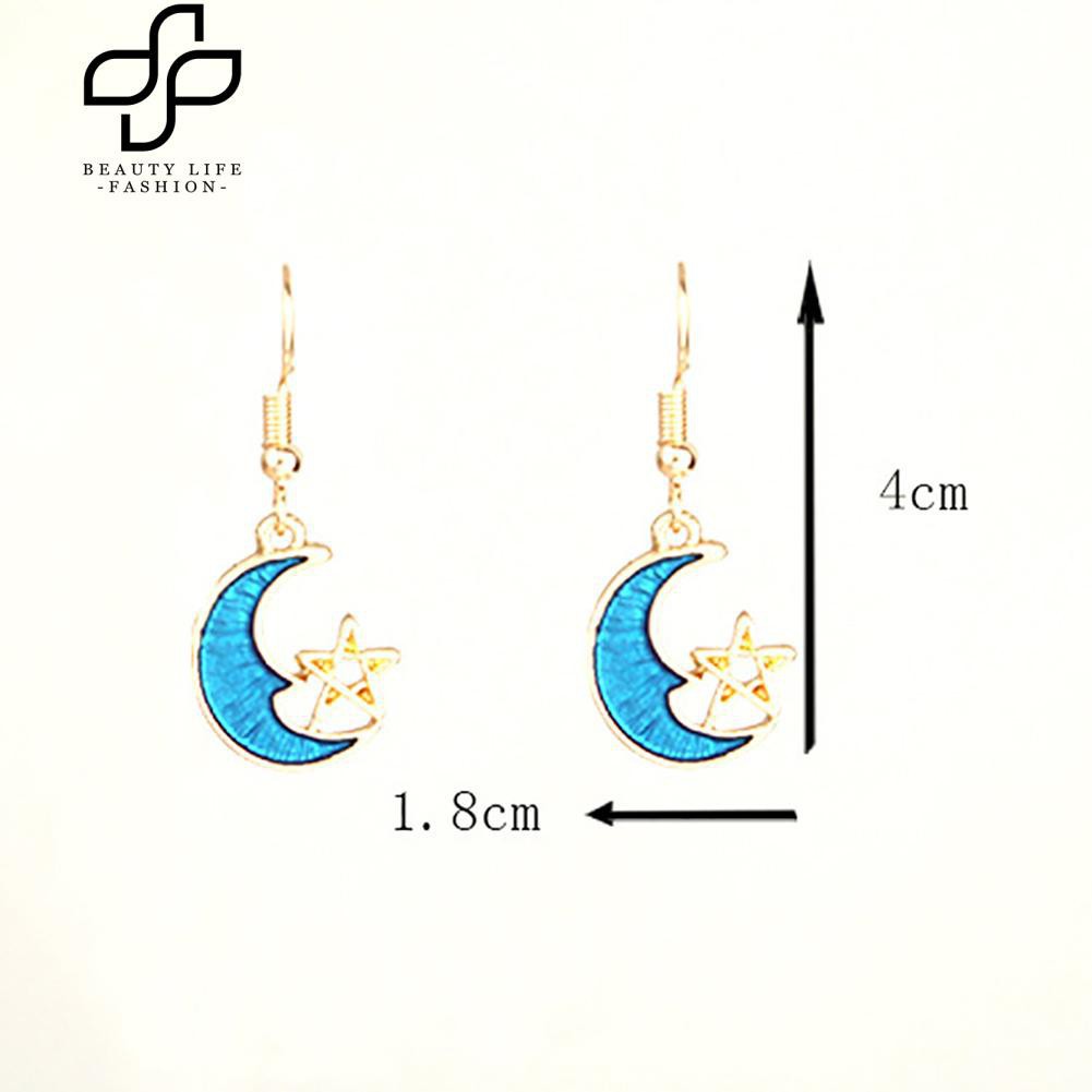 Khuyên tai dáng dài mặt hình trăng sao xinh xắn dành cho nữ