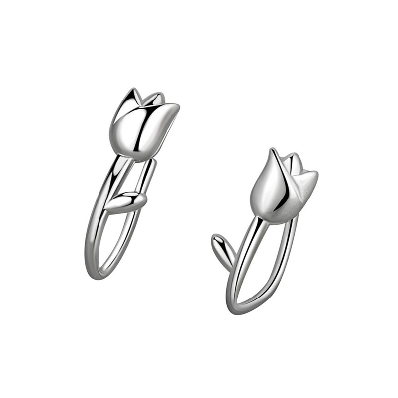 Đôi Khuyên Tai Hình Hoa Tulip Màu Bạc Phong Cách Pháp Cổ Điển Dành Cho Nữ