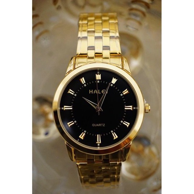 Đồng hồ cặp đôi nam nữ Halei mặt đen dây da kim loại chính hãng Tony Watch 68