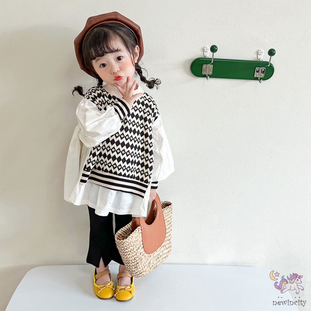 Bộ Áo Sơ Mi Dài Tay + Quần Dài Ống Loe Phong Cách Hàn Quốc Thời Trang Mùa Thu Cho Bé Gái