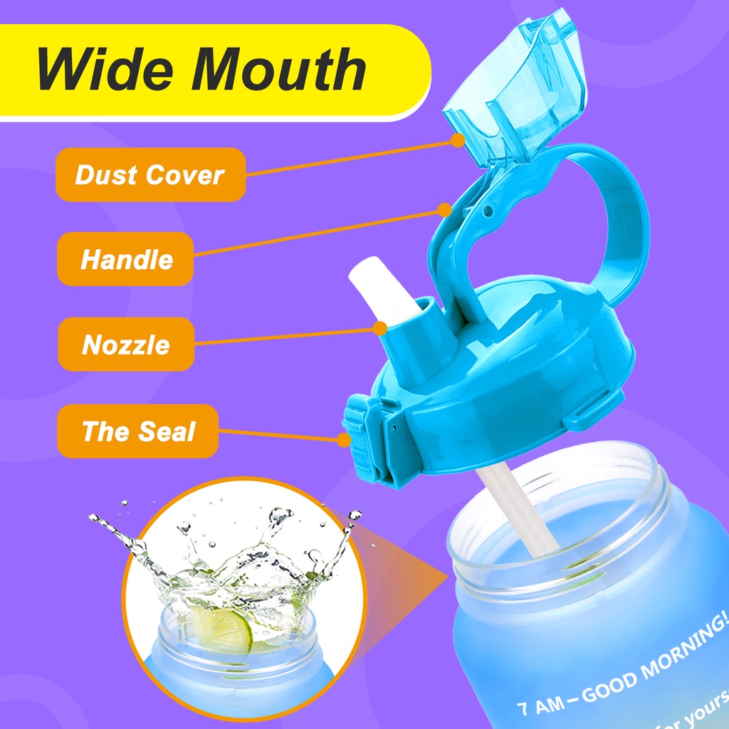 Bình nước QuiFit không chứa BPA kèm ống hút chịu nhiệt chống rơi chất lượng cao 2l
