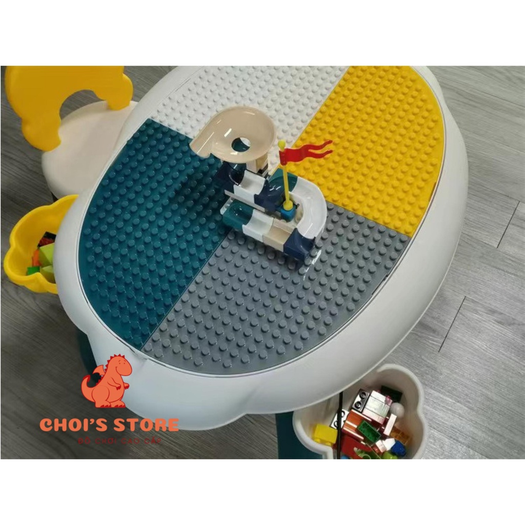 (Tặng lego) Bàn lego, bàn học đa năng kèm ghế, mặt hạt to + nhỏ tương thích lego duplo, lego classic Choi Store 42