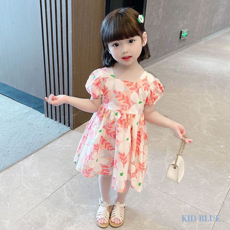 Đầm Tay Ngắn Hở Lưng Cột Nơ Toàn Diện In Họa Tiết Hoa Cho Bé Gái