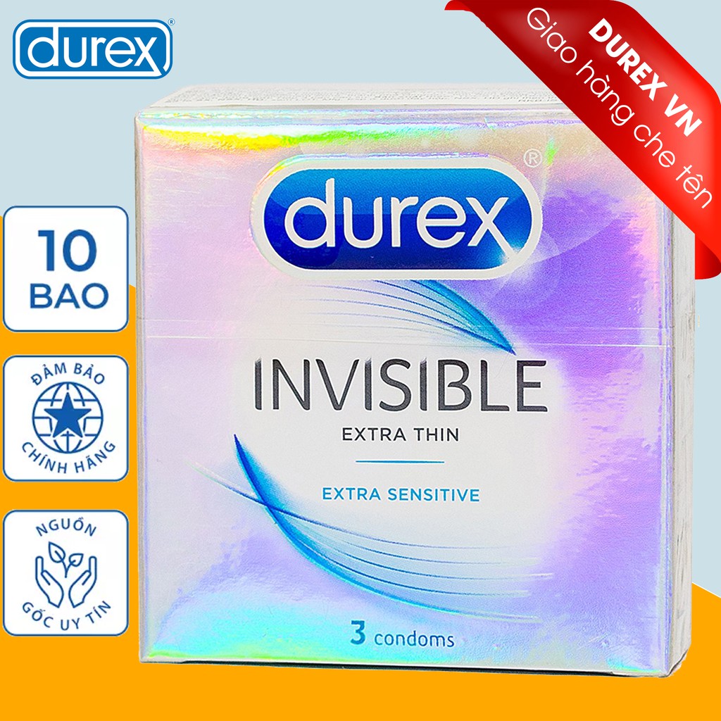 [CHE TÊN] Bao cao su Durex Invisible Extra Thin Extra Sensitive 3 bao