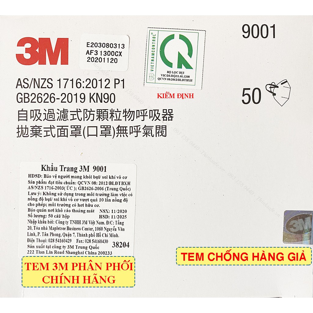 Khẩu trang y tế 3M 9001A Khẩu trang 3D, chống bụi mịn pm2.5, phòng dịch, chính hãng 3m