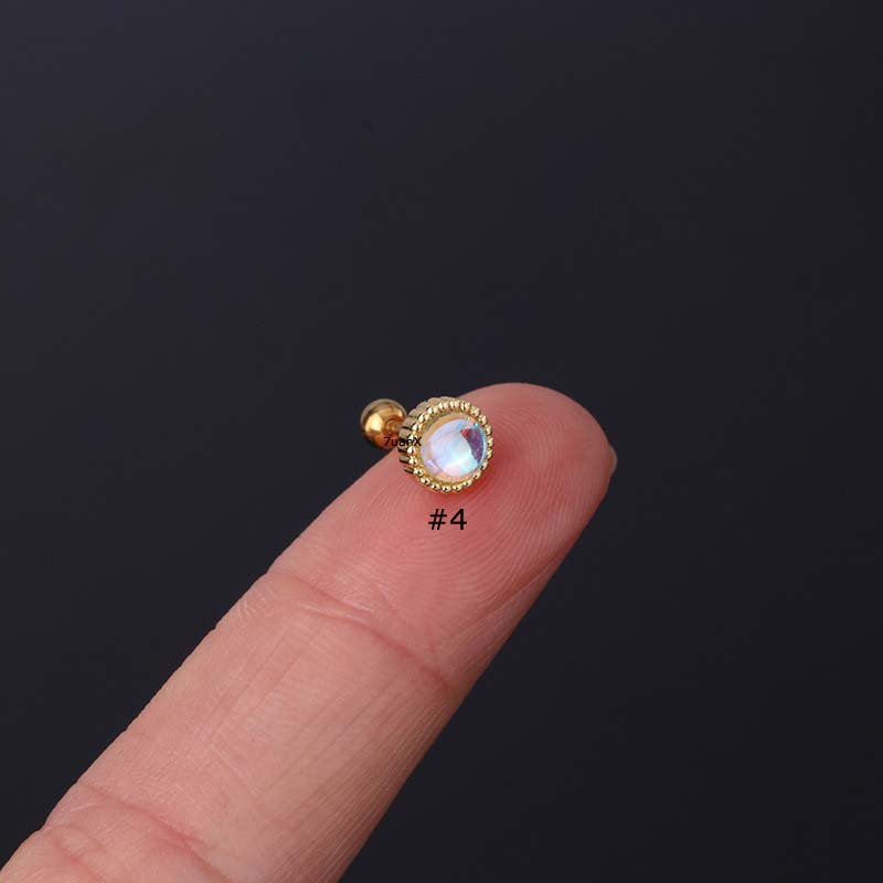 Khuyên tai đơn mặt tròn đính đá nhân tạo thép không gỉ dài 6mm 20G