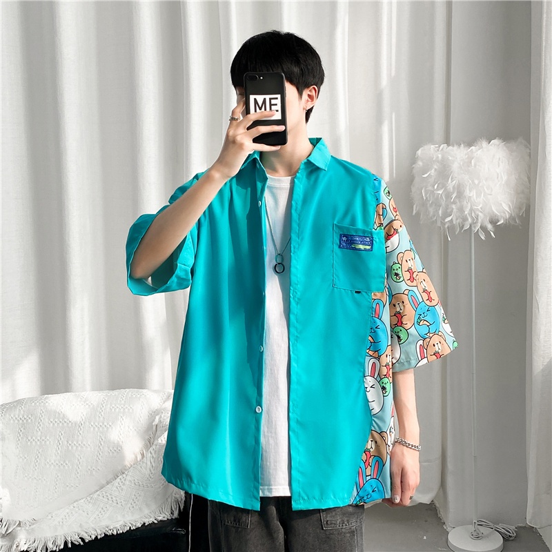 Áo Sơ Mi Mỏng Dáng Rộng Tay Ngắn In Họa Tiết Hoạt Hình Chất Lượng Cao Thời Trang Mùa Hè Hàn Quốc Cho Nam 2022