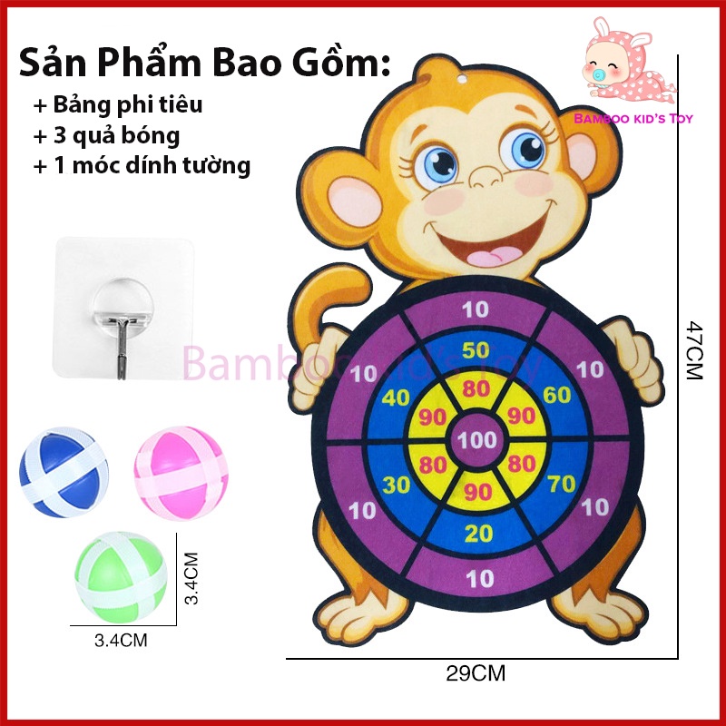 Bảng  Phi Tiêu Bóng Dính - Đồ Chơi Ném Bóng Gai Tặng Kèm 3 Bóng An Toàn Cho Bé Vui Chơi,Thỏa Sức Sáng Tạo