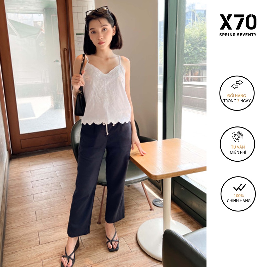 Quần Linen Nữ Trơn Kiểu Dáng Ống Suông Lưng Chun Thiết Kế Dây Đai Thắt Lưng Thời Trang X70 - 05630001