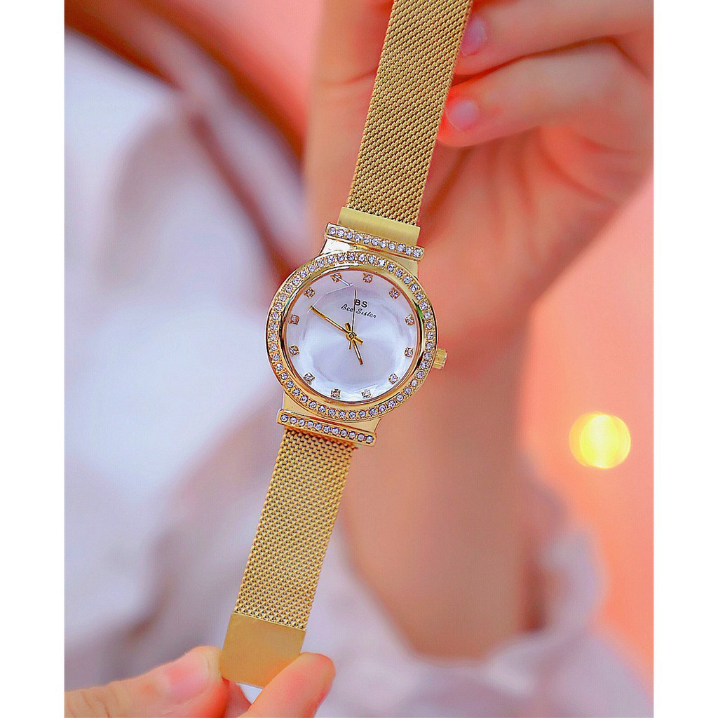 Đồng hồ nữ Bee Sister FA1519 dây thép cao cấp khóa nam châm mặt tròn đính đá đa giác. Bán lẻ giá sỉ