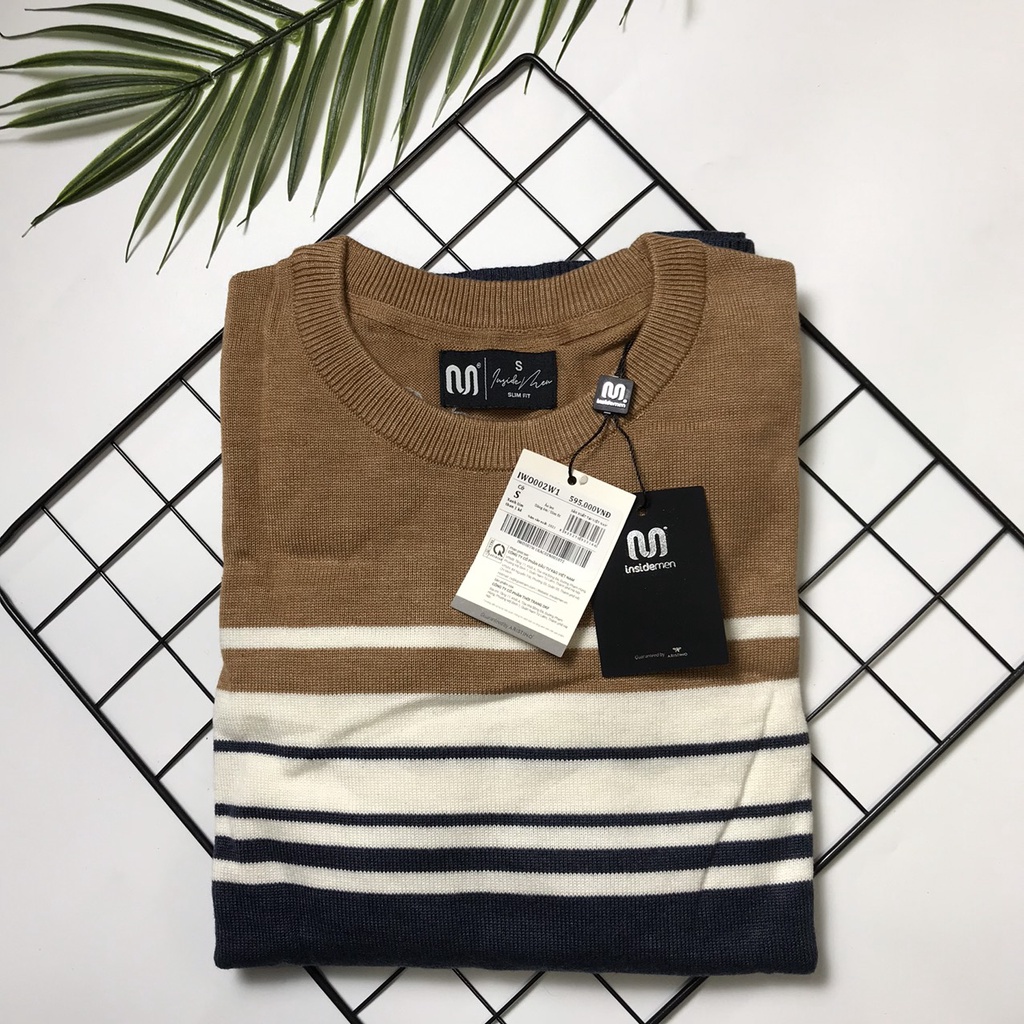 Áo len nam Insidemen  form ôm họa tiết kẻ ngang IWO002W1