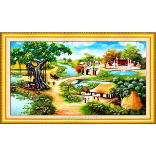 Tranh thêu chữ thập Phong cảnh làng quê LV3310, LV3311, LV3312 - tự thêu (3 size)